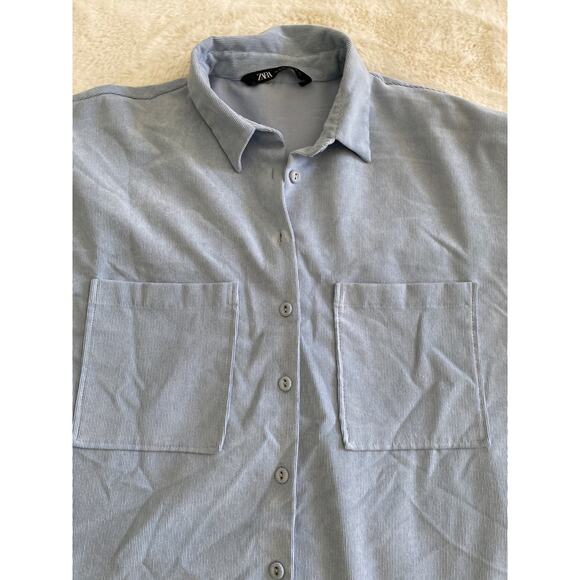 Zara Blue Corduroy Long Sleeve Shirt Relaxed Fit Button Down Top - Picture 3 of 7